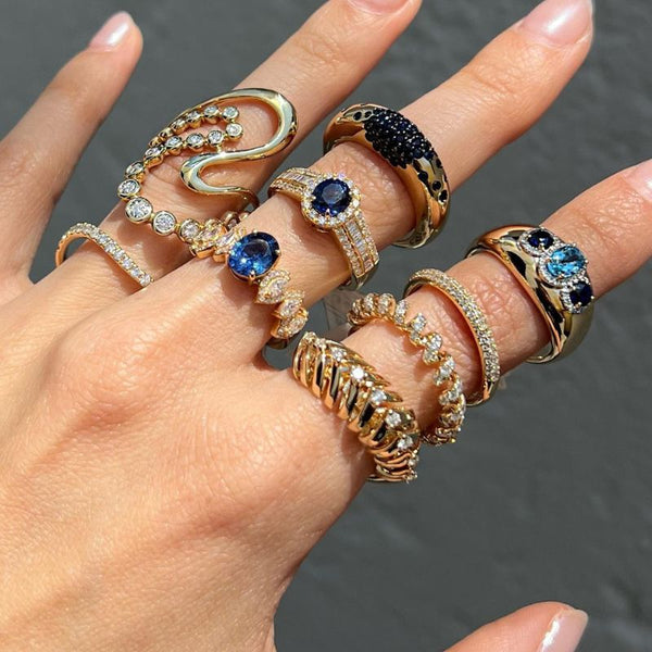 Two Sapphire Special Diamond on 14K Yellow Gold Rings