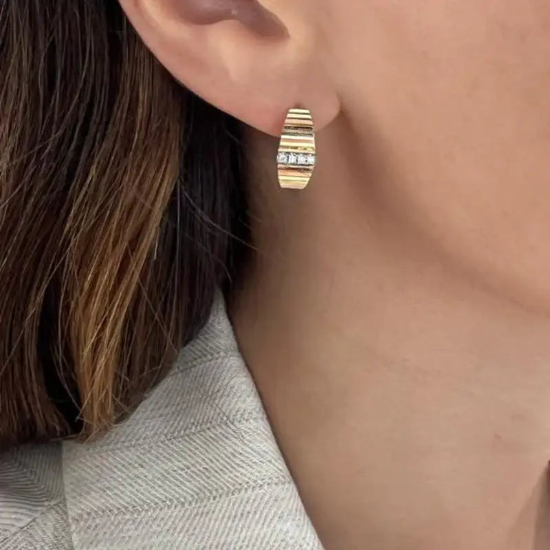 14K Yellow Gold & Diamond Flute Huggies Earrings