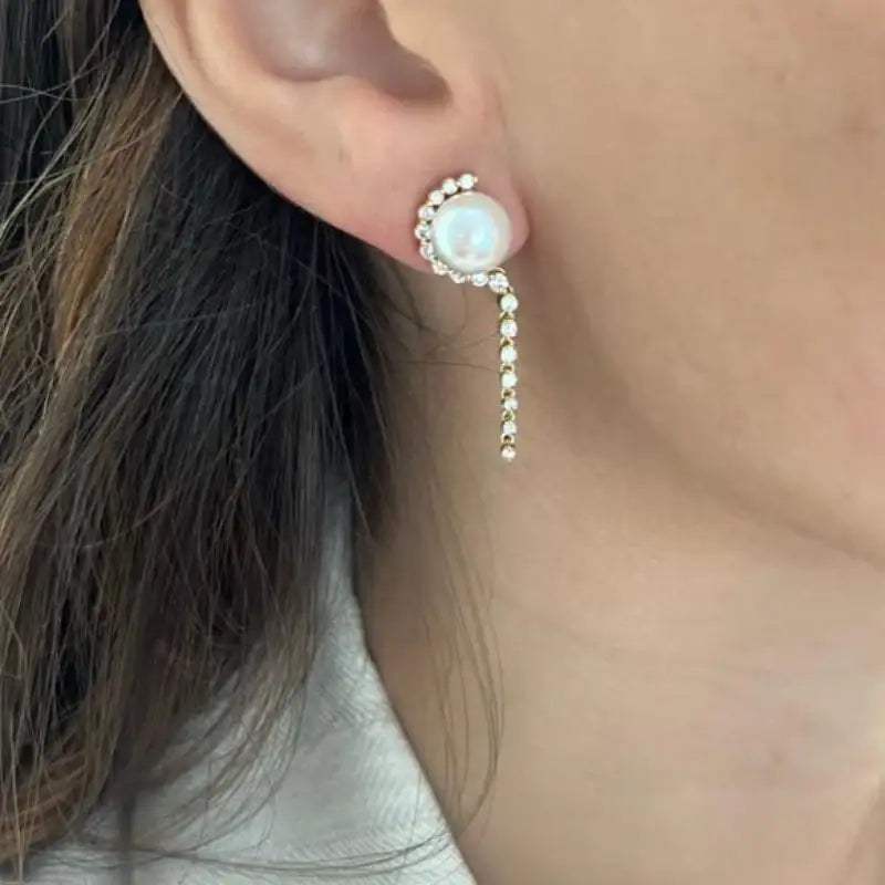 Pearl & Diamond Line Earrings