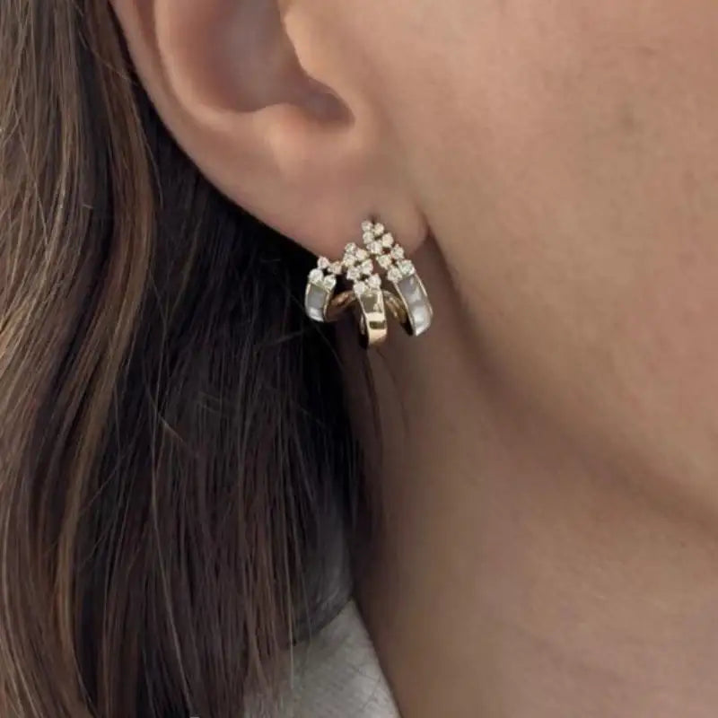 Mother of Pearl & Diamond Huggie Earrings