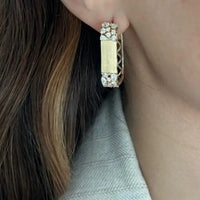 Rectangular Hoop Diamond & 14K Yellow Gold Earrings