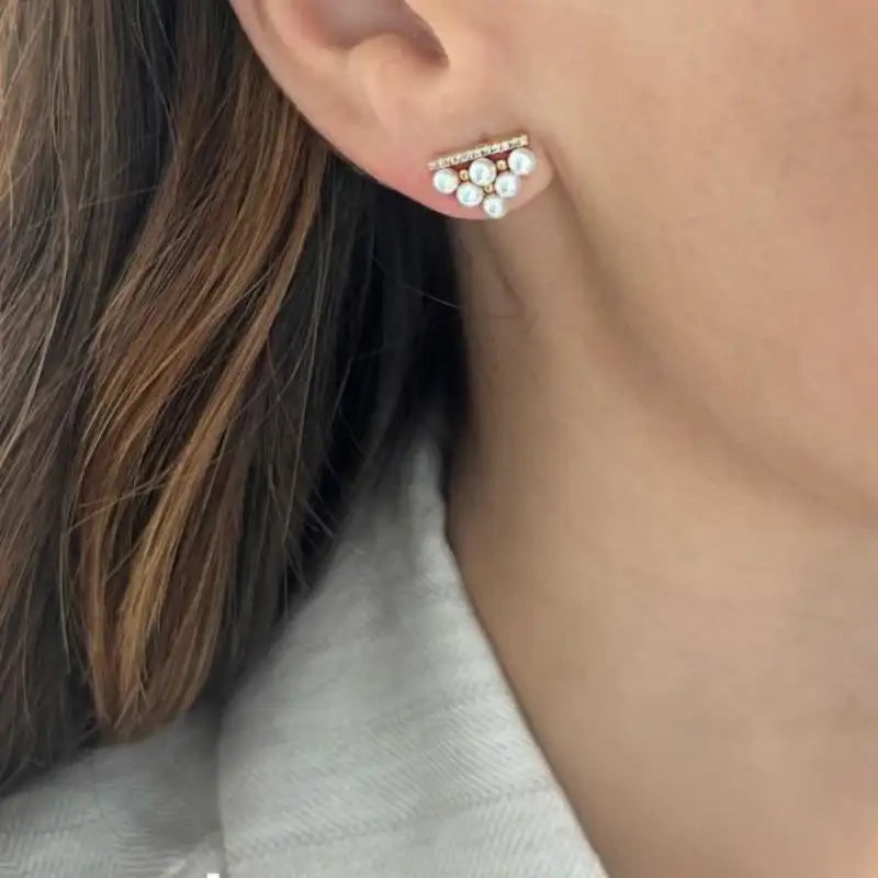 Triangle Pearl & Yellow Gold Stud Earrings