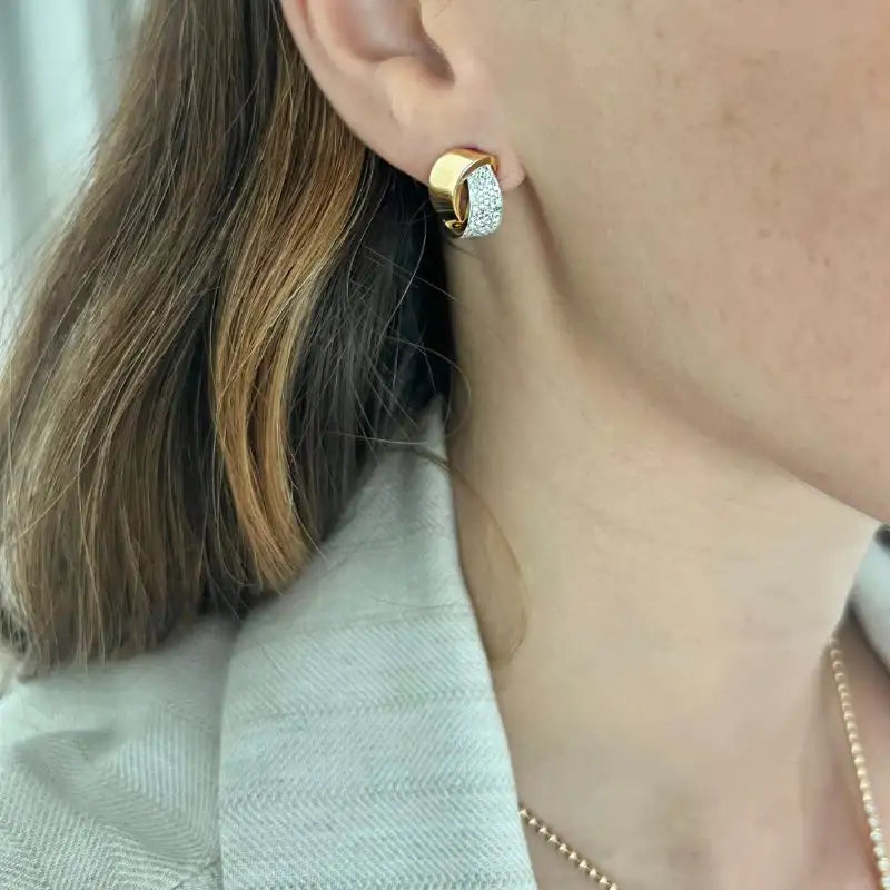 14K Yellow & White Double Curved Huggies Earrings