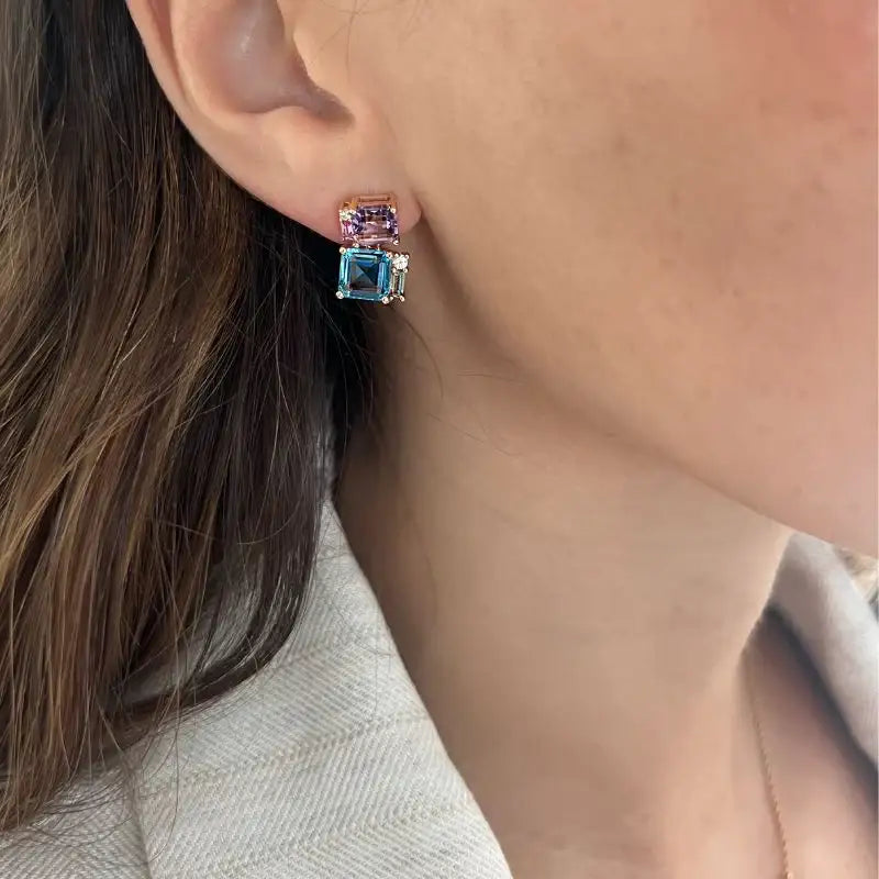 Multicolor Sapphire with Diamond Earrings