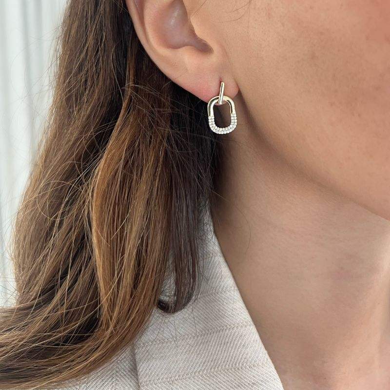 Set Diamonds & Yellow Gold Squared Earrings & Ring
