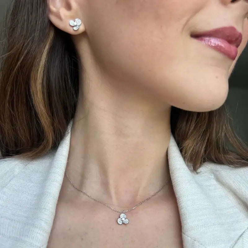 Set Three Clover Diamond Earrings & Necklace