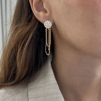 Circle Diamonds on Yellow Gold String Beads Earrings