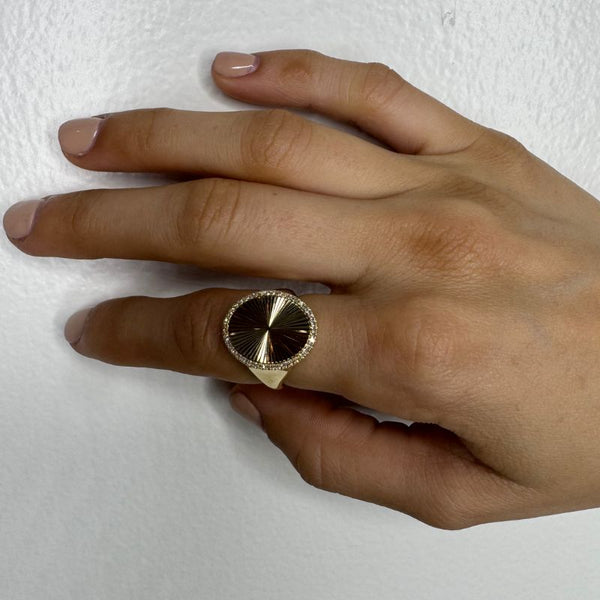 14K Yellow Gold Flute Oval Diamond Rings