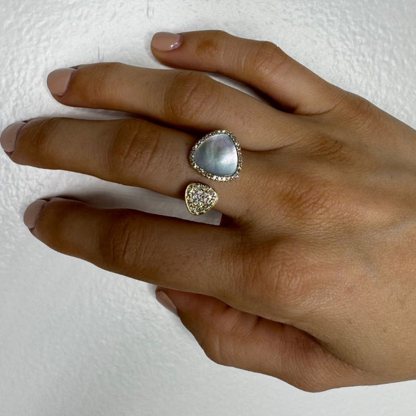 14K Yellow Gold Mother of Pearl & Diamond Open Rings