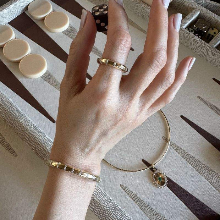 14K Yellow Gold & Diamond Stretchy Striped Bracelet