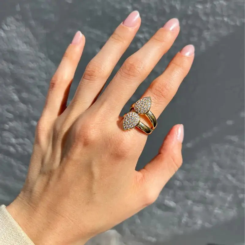 14K Yellow Gold & Double Drop Diamond Rings