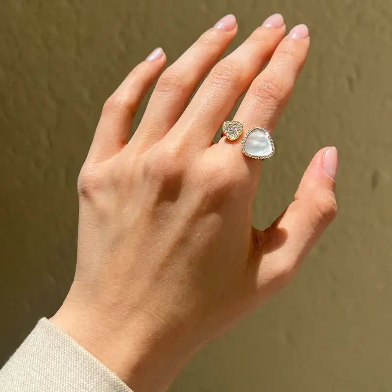 Mother of Pearl & Diamond Open 14K Yellow Gold Rings