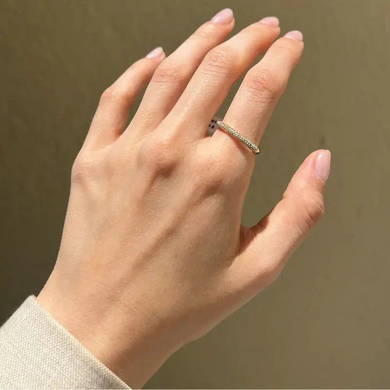 14K Yellow Gold Half Circle Diamond Ring