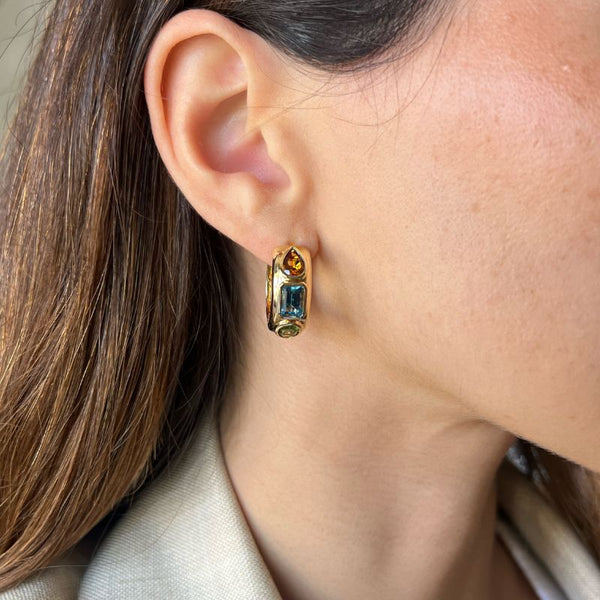 Aretes hoop multicolor con oro amarillo 