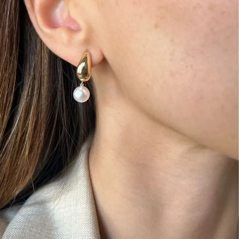 14K Yellow Gold & Pearl Teardrop Earrings