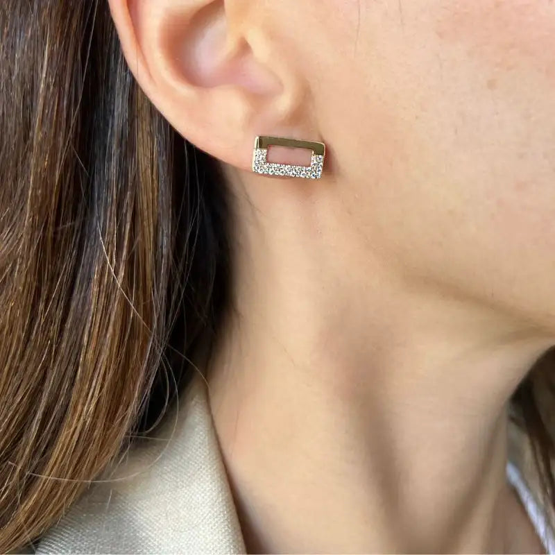 Rectangle Diamond & 14K Yellow Gold Earrings