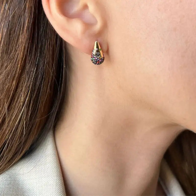 Multicolor Sapphire Bean Studs on 14K White Gold Earrings