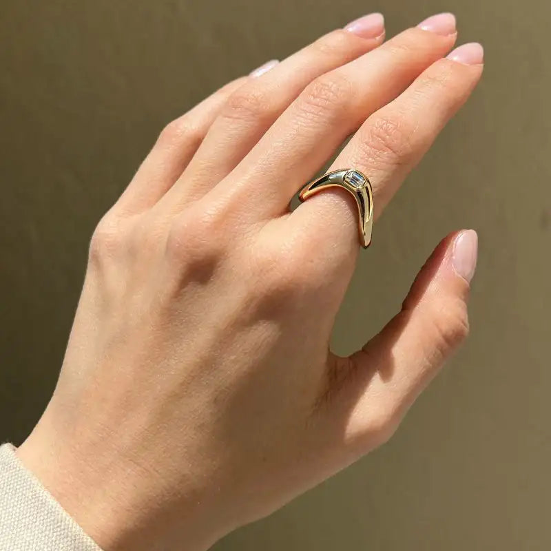 14K Yellow Gold Wavy with Baguette Diamond Rings