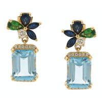Set Blue Topaz with Tsavorite & Sapphire Flower Necklace & Earrings