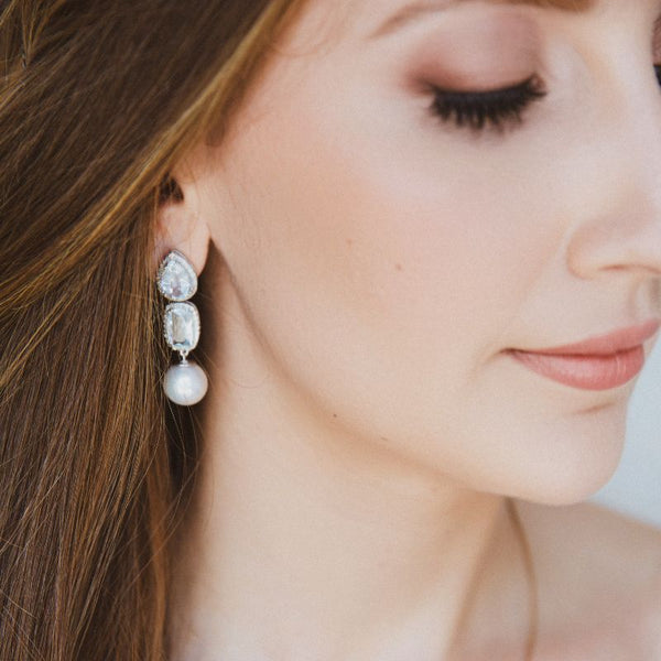 Aretes de doble aguamarina y perlas