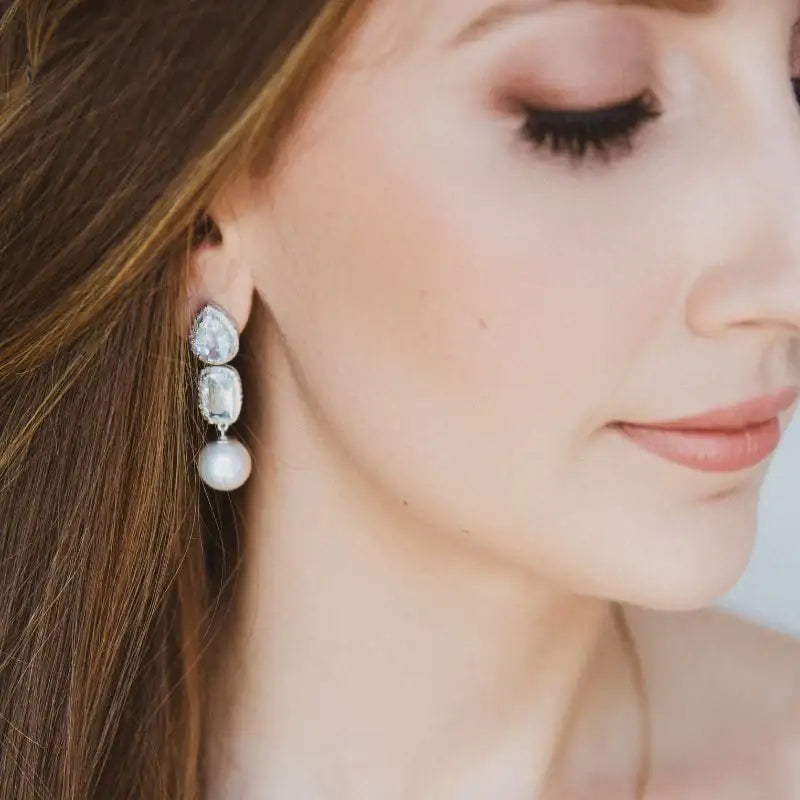 Double Aquamarine & Pearl Earrings