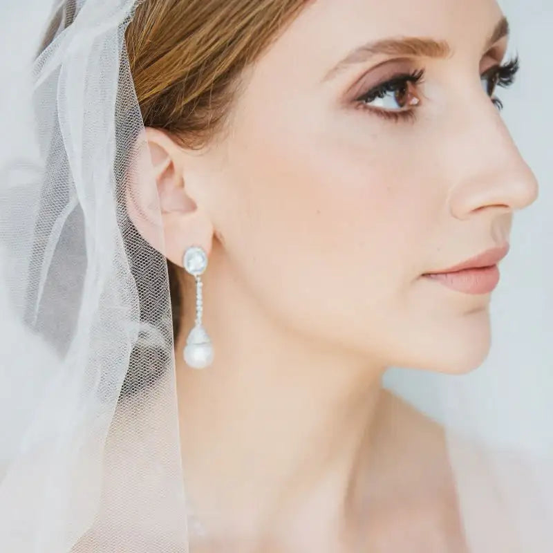 Long Pearl with Aquamarine Oval & Diamond Earrings