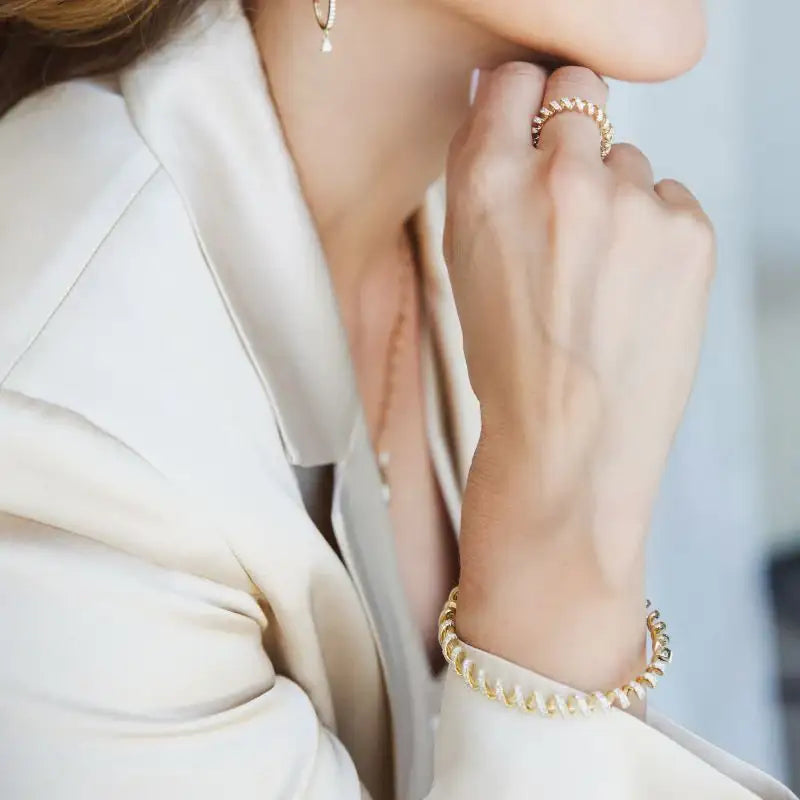 Stretched 14K Yellow Gold with Diamond Bangle