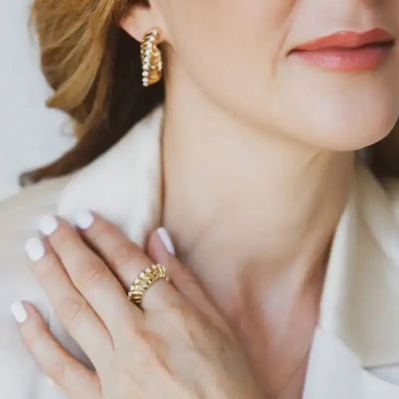 Set Yellow Gold & Diamond Snake Style Earrings & Ring