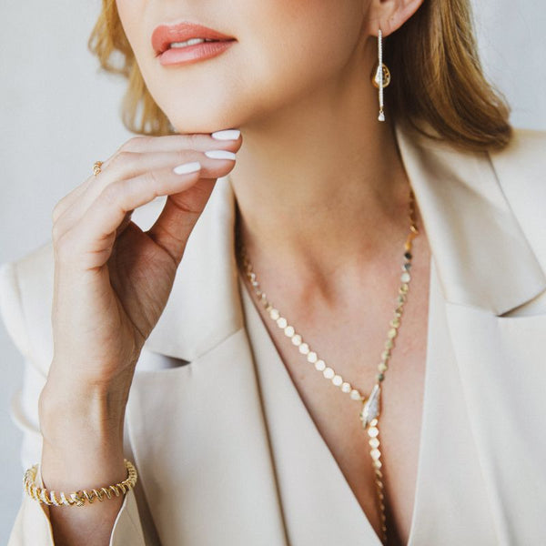 Collar Lariat como Serpiente de Oro Amarillo 14K y Diamantes