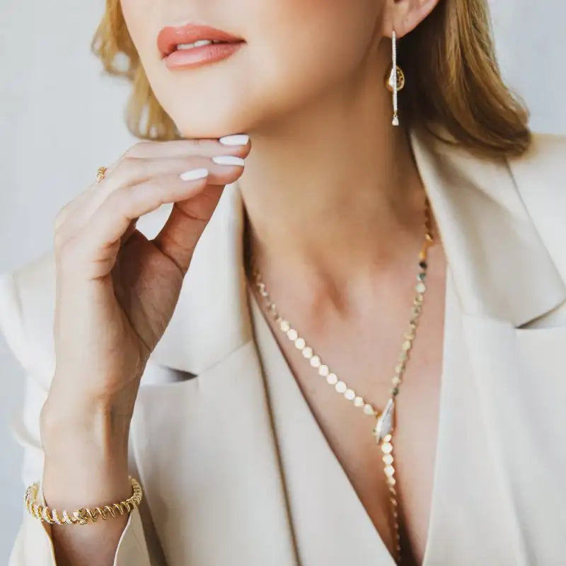 14K Yellow Gold & Diamonds Snake Lariat Necklace