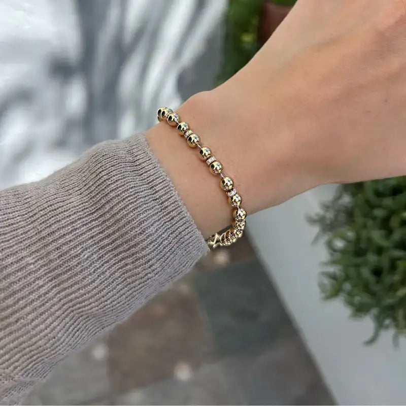 14K Yellow Gold & Diamond Beads Bracelets