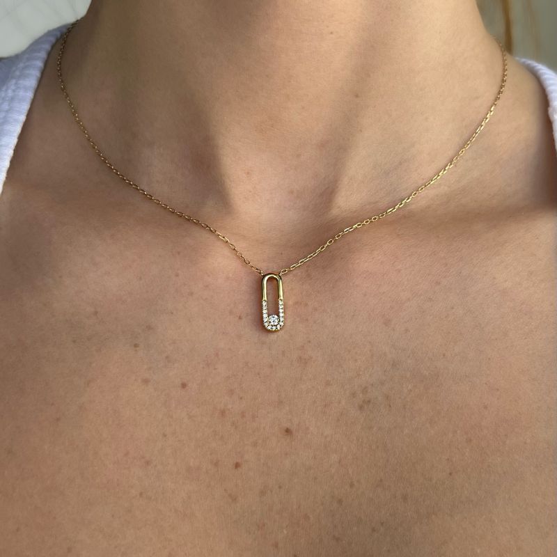 Set Central Diamond on 14K Yellow Gold Earrings & Necklace