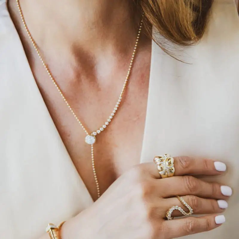 Lariat Circle Diamonds on 14K Yellow Gold Necklaces