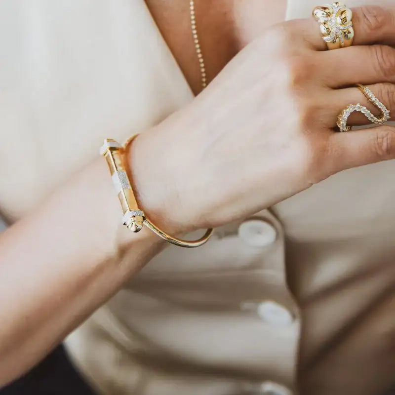 14K Yellow Gold with Diamond Magnet Cuff Bracelet