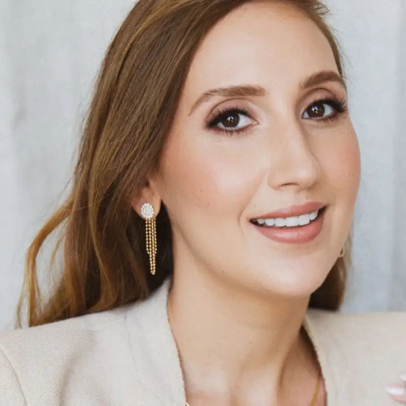 Circle Diamonds on Yellow Gold String Beads Earrings