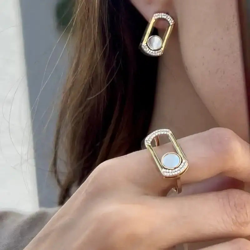 Set Mother of Pearl & Diamonds Earrings & Ring