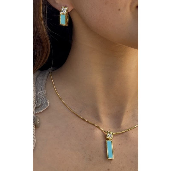 Conjunto de collar y aretes de turquesa con diamantes