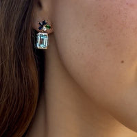 Set Blue Topaz with Tsavorite & Sapphire Flower Necklace & Earrings
