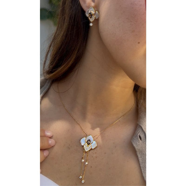 Set Lotus Mother of Pearl, Smokey Topaz Necklace & Earring