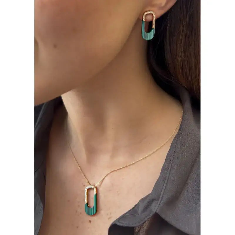 Set Malachite & Diamond Necklace & Earrings