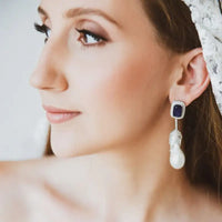 Aretes de perla con cianita y diamantes