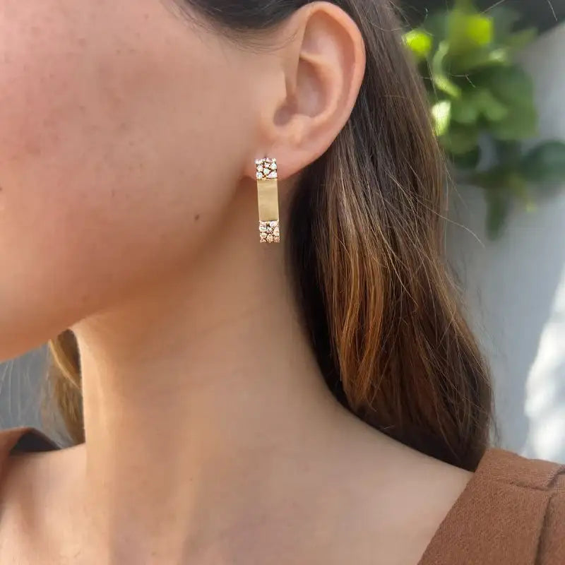 Rectangular Hoop Diamond & 14K Yellow Gold Earrings