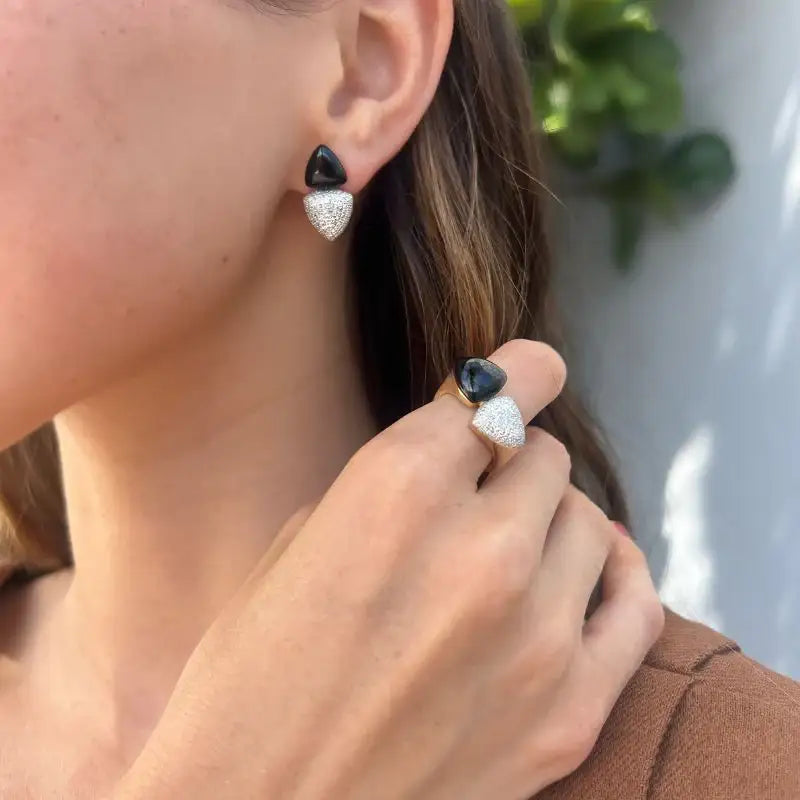 Set Black Onyx & Diamonds Earrings & Ring