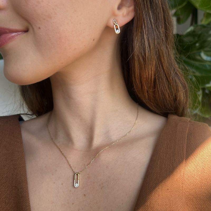 Set Central Diamond on 14K Yellow Gold Earrings & Necklace