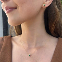 Set Oval Emerald with Circled Diamonds Necklace & Earrings