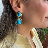 Turquoise & Tsavorite Double Drop Earrings