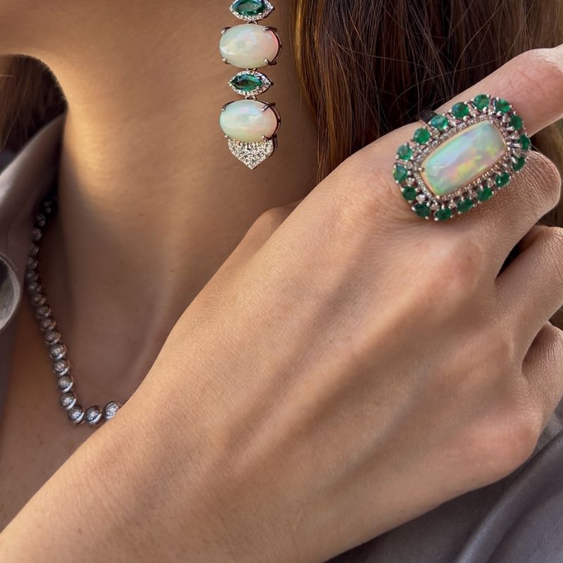 Emerald & Opal with Diamond Ring
