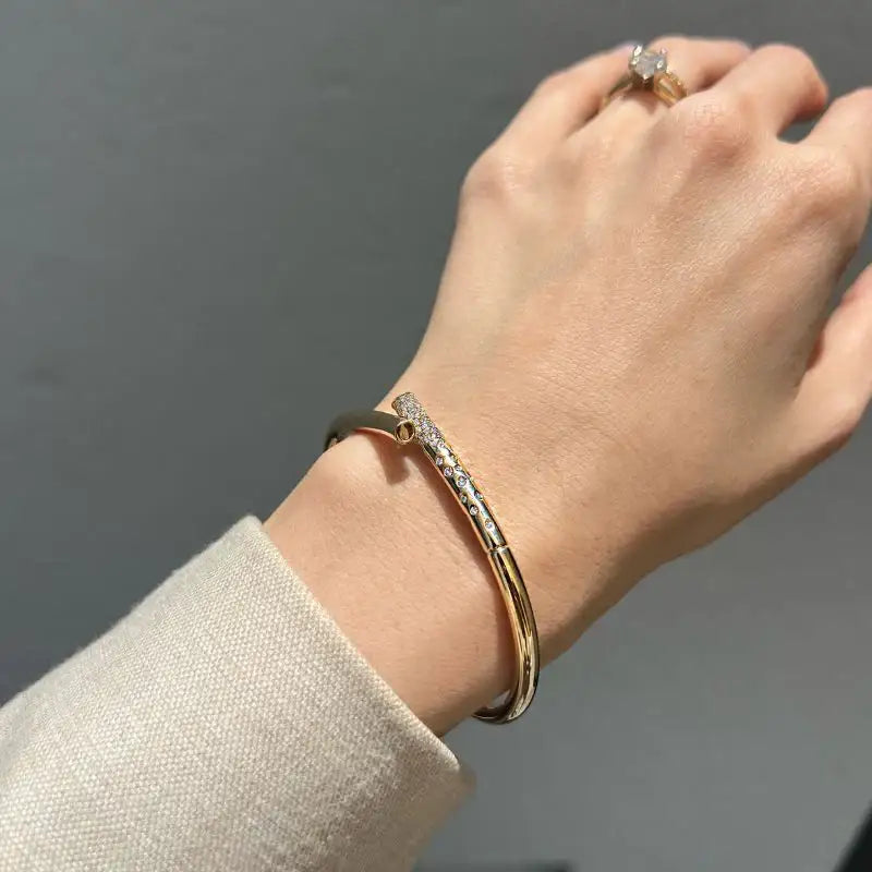 14K Yellow Gold Bangle with Diamond Bracelets