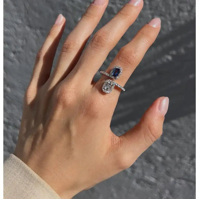 Sapphire & Diamond Baguette Square with 14K White Gold Rings