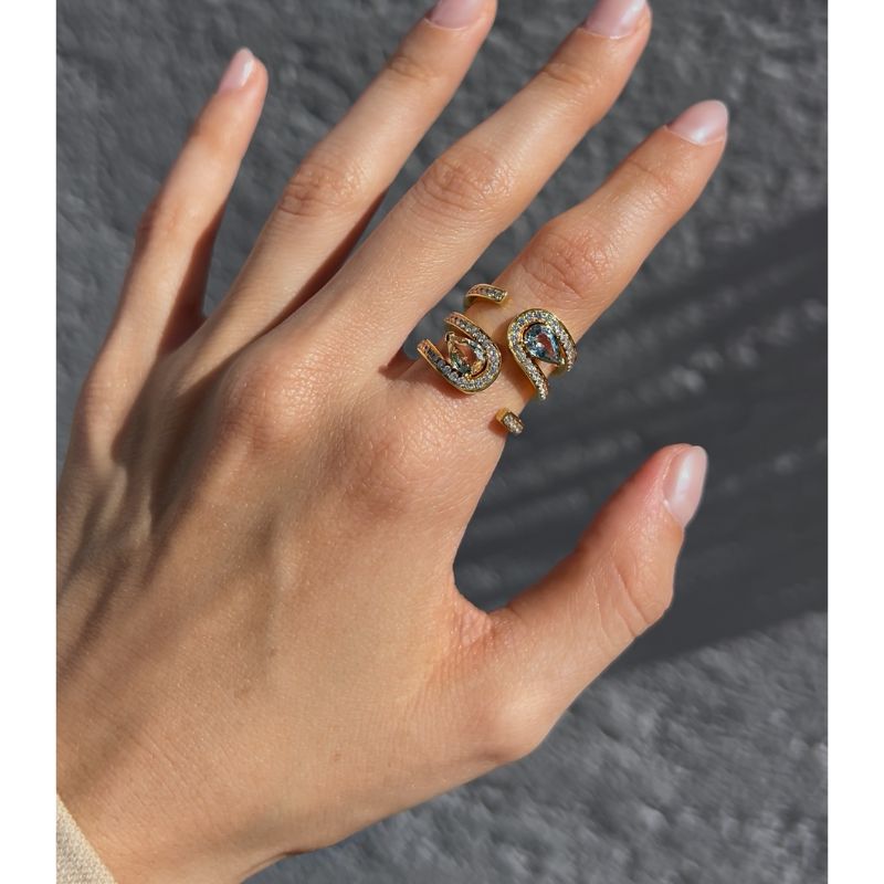 14K Yellow Gold Sapphire & Diamond Spiral Ring